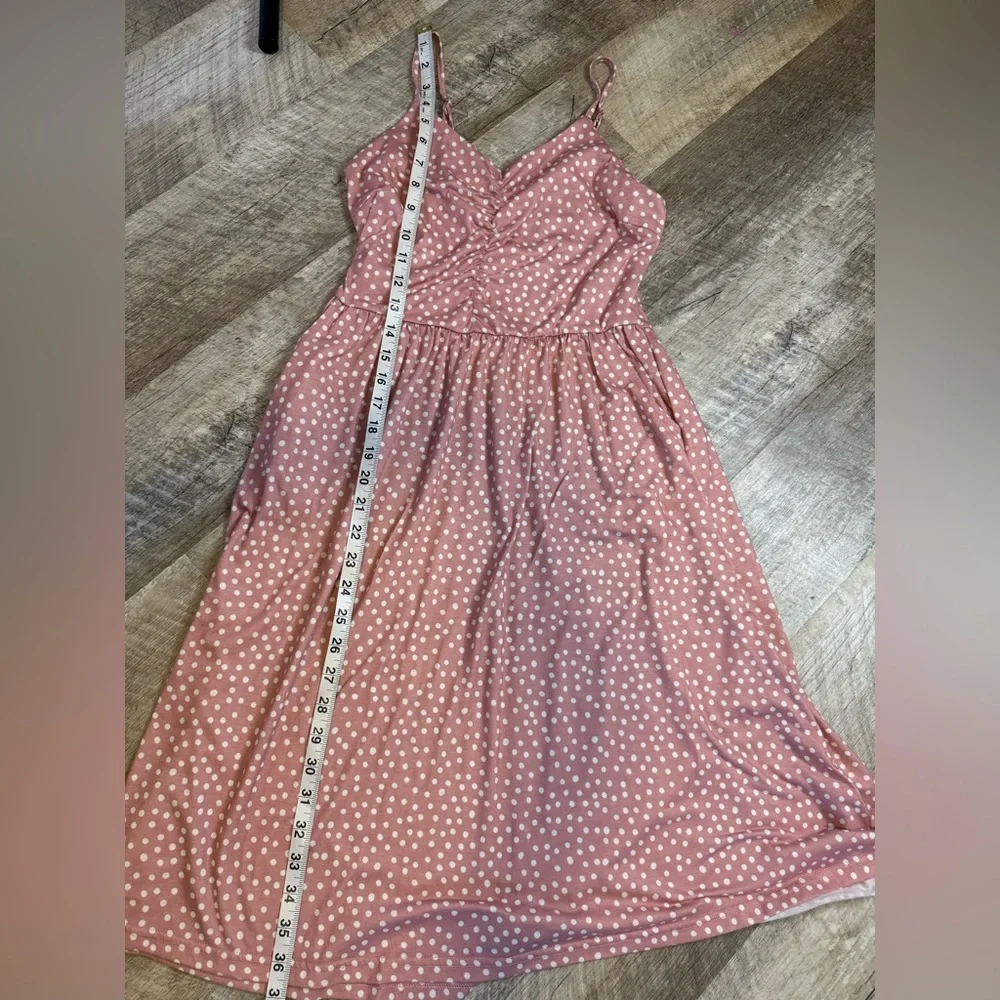 Yathon size SMALL pink/white polka dot midi sundress,  straps adjust, zip side - Picture 12 of 15